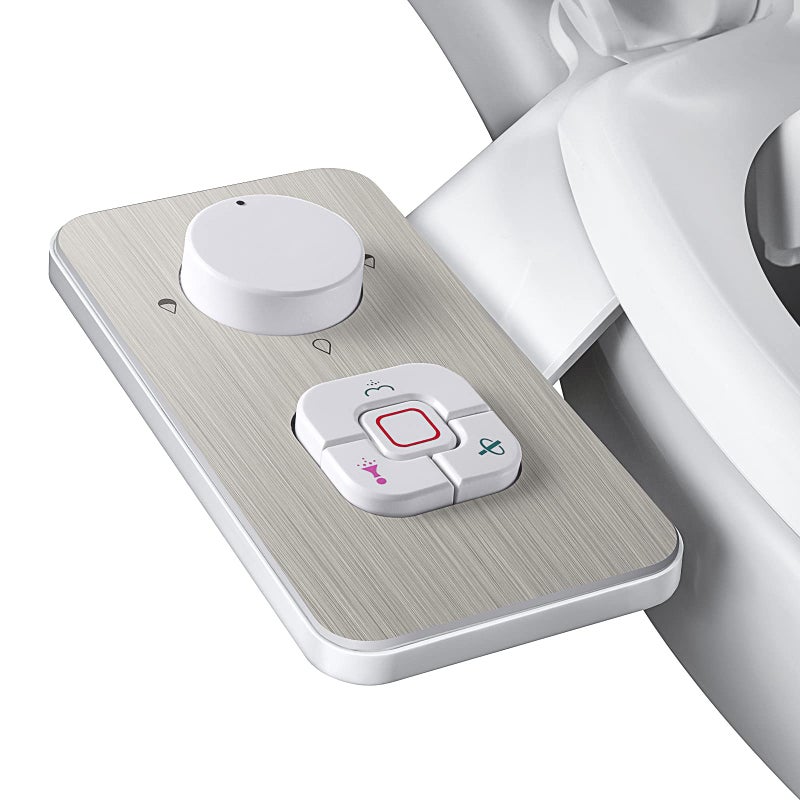 SAMODRA Bidet Attachment, Non-Electric Cold Water Bidet Toilet Seat Attachment with Pressure Controls, Retractable Self-Cleaning Dual Nozzles for Frontal & Rear Wash - Brushed Nickel - Image 1